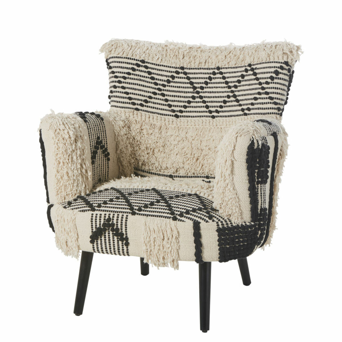 Fauteuil en coton tressé motifs ivoire et noirs