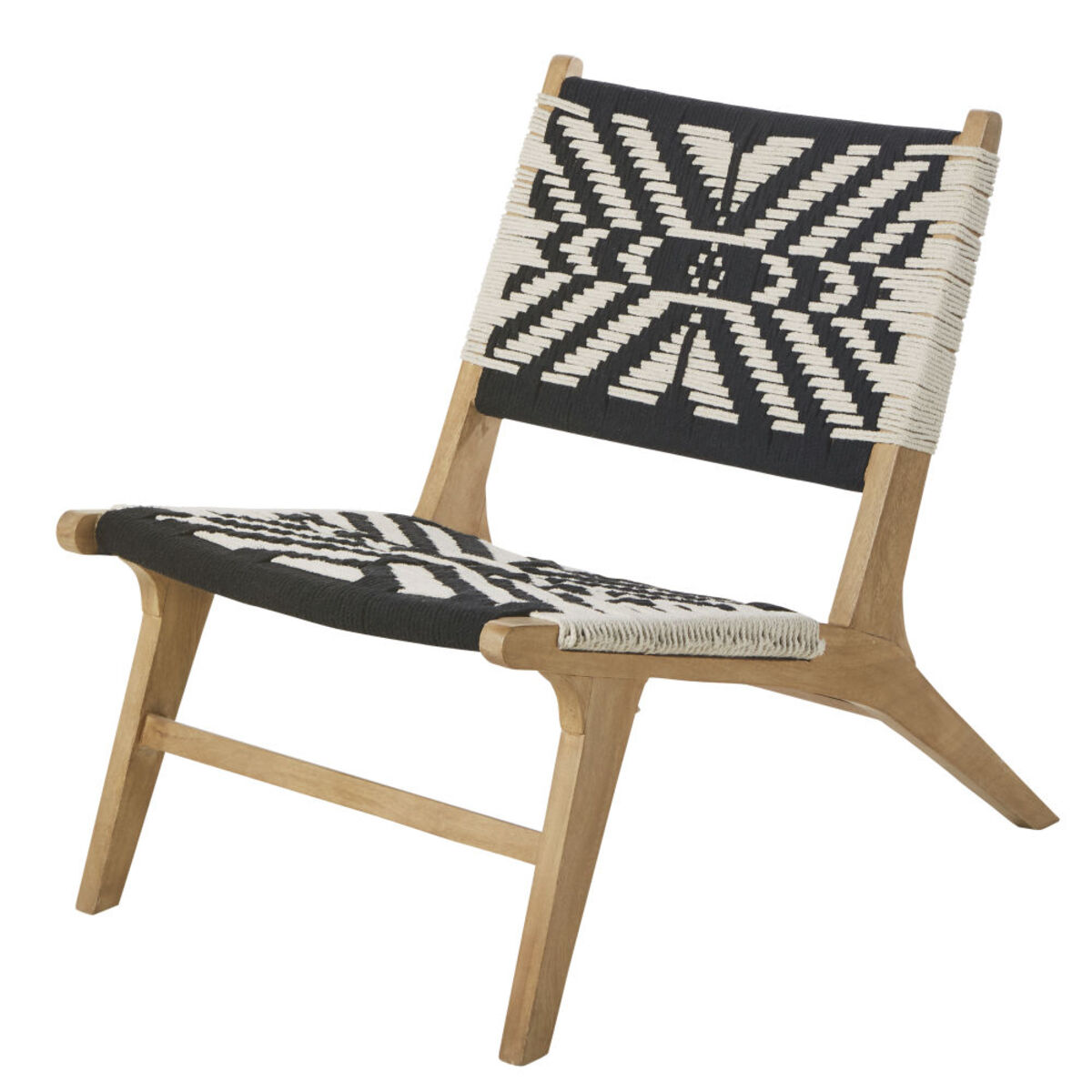 Fauteuil en coton tressé motifs ivoire et noirs Atzinca