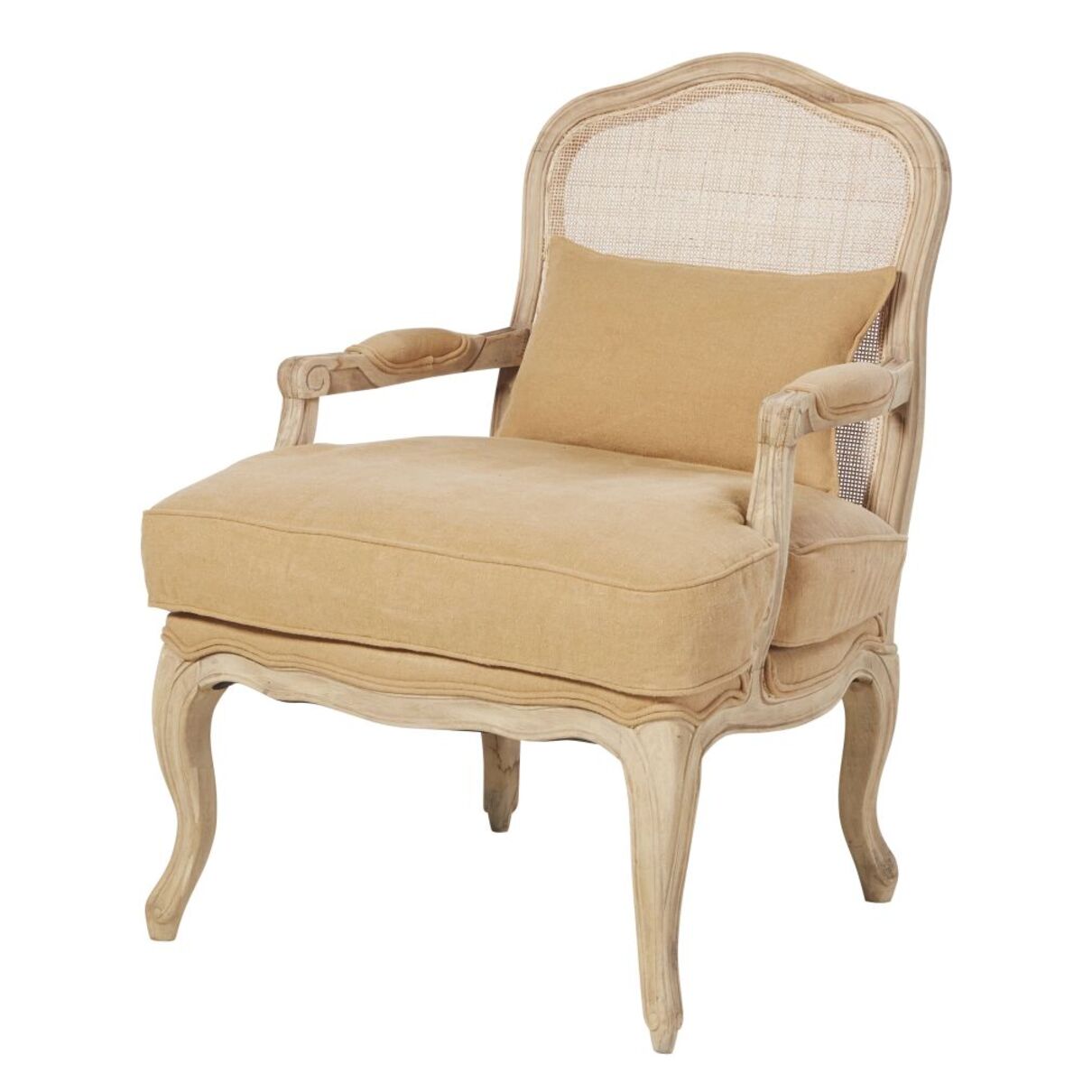 Fauteuil en lin ocre cannage en rotin Château