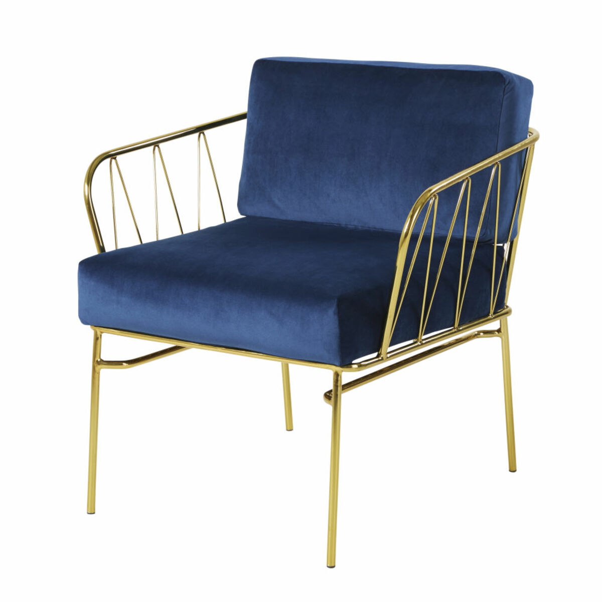 Fauteuil en velours bleu nuit et métal doré Aretha