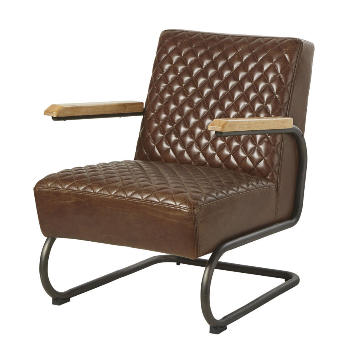 Fauteuil indus en cuir marron Chopper