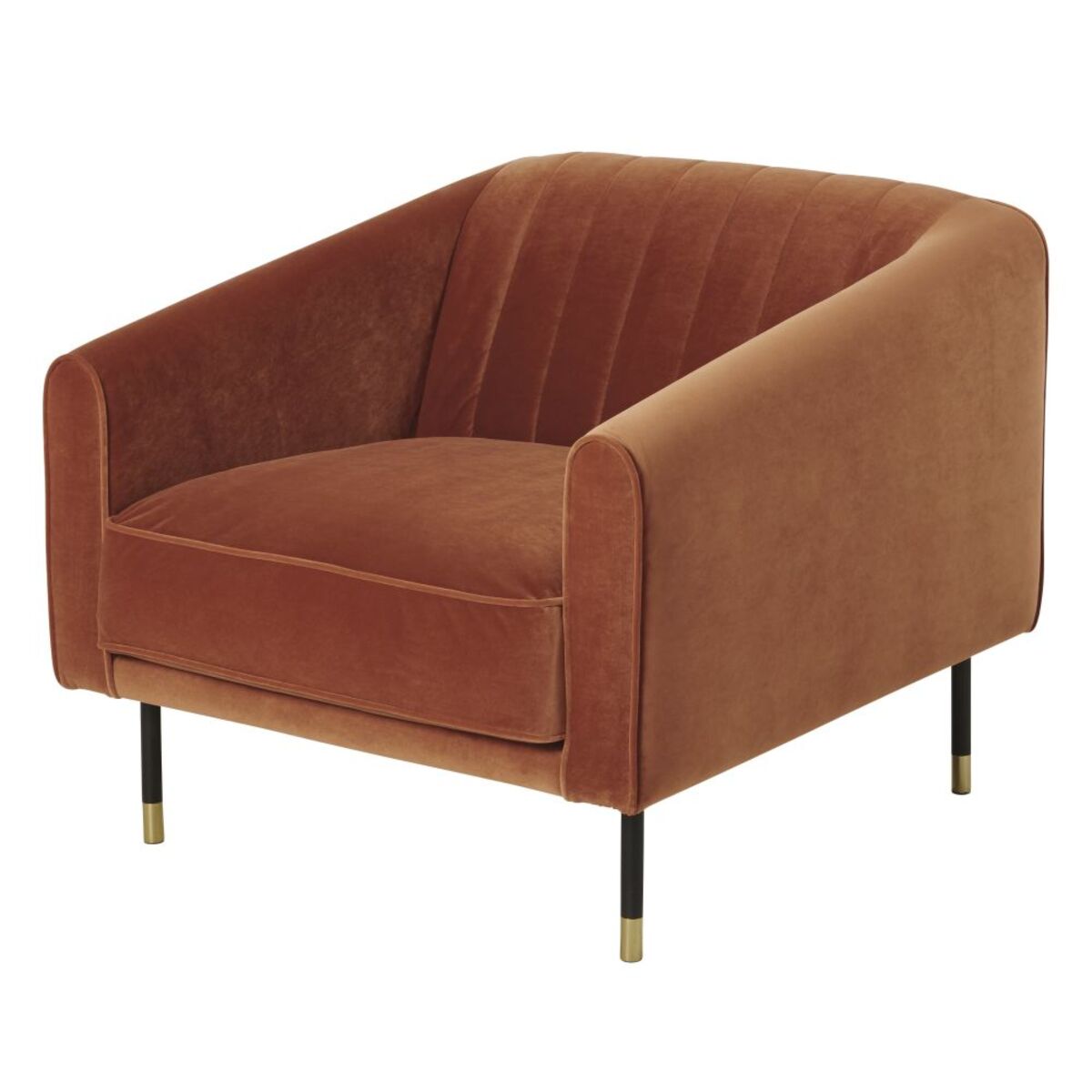 Fauteuil vintage en velours orange rouille Costello