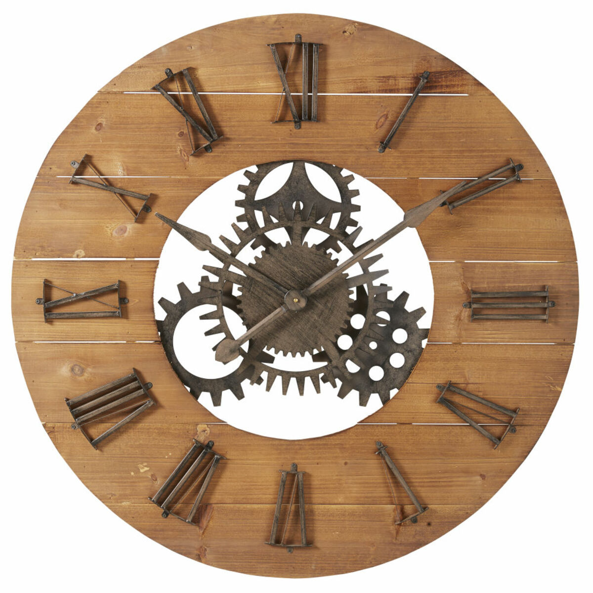 Horloge à rouages en sapin et métal noir D89