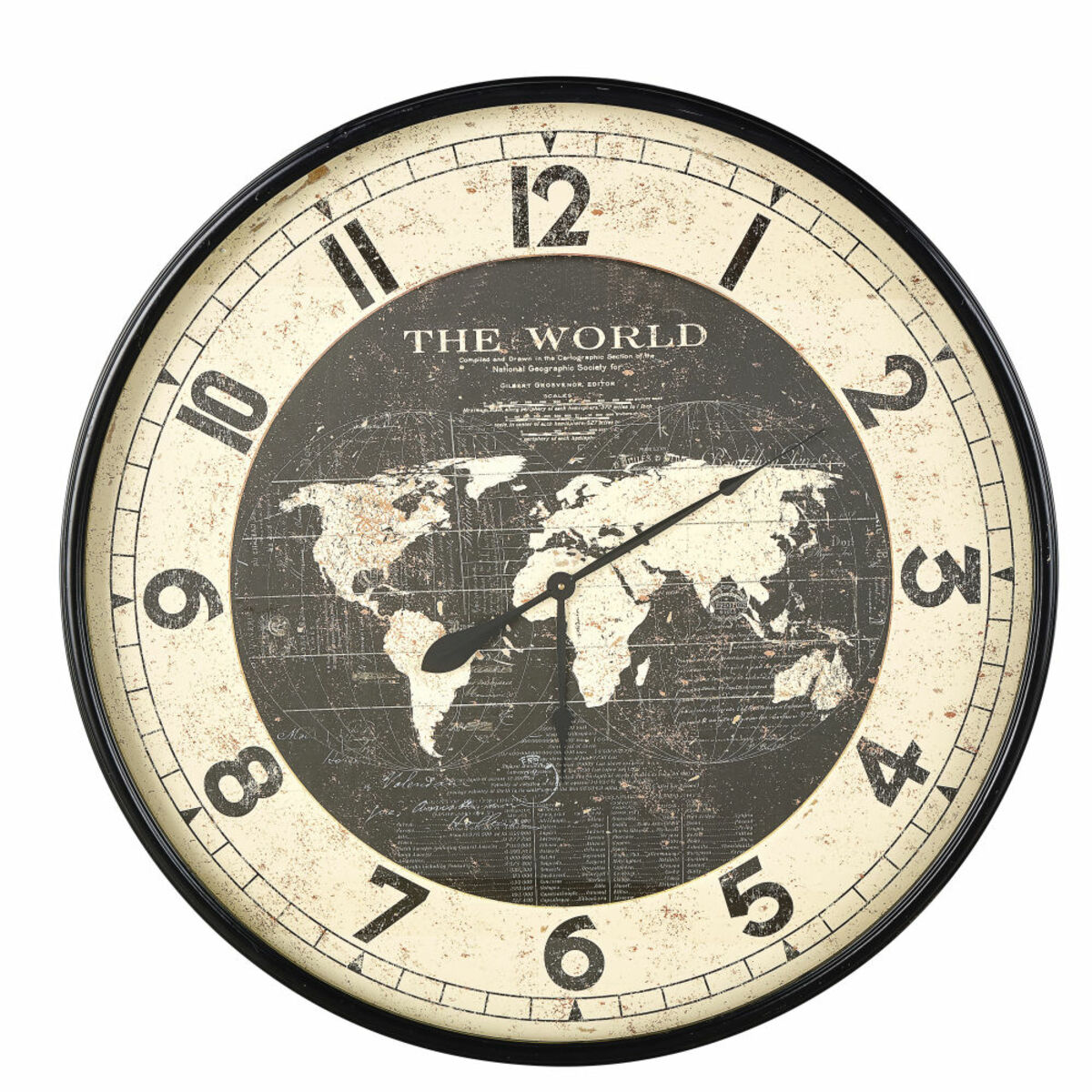 Horloge carte du monde en métal noir D96