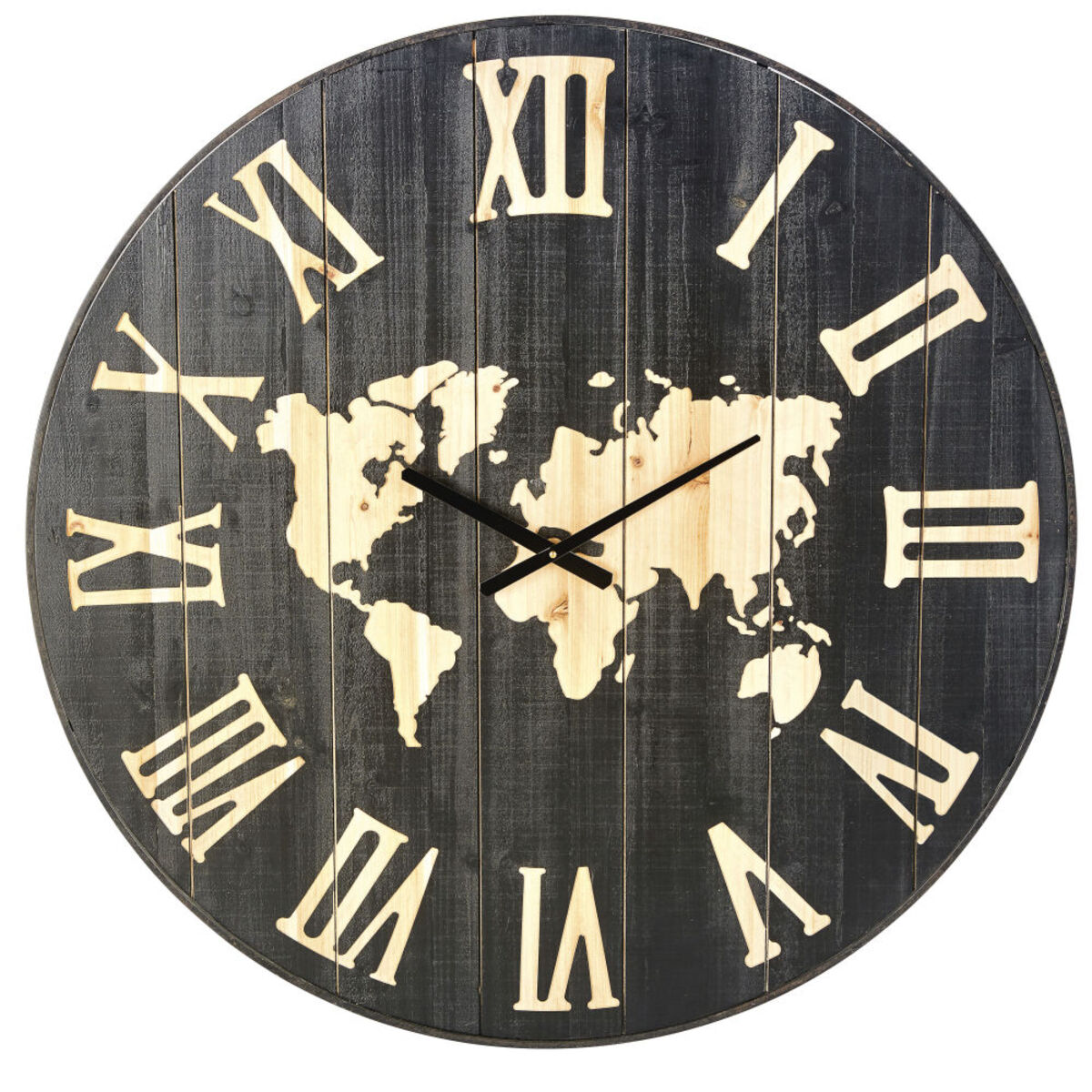 Horloge carte du monde en sapin gravé D95