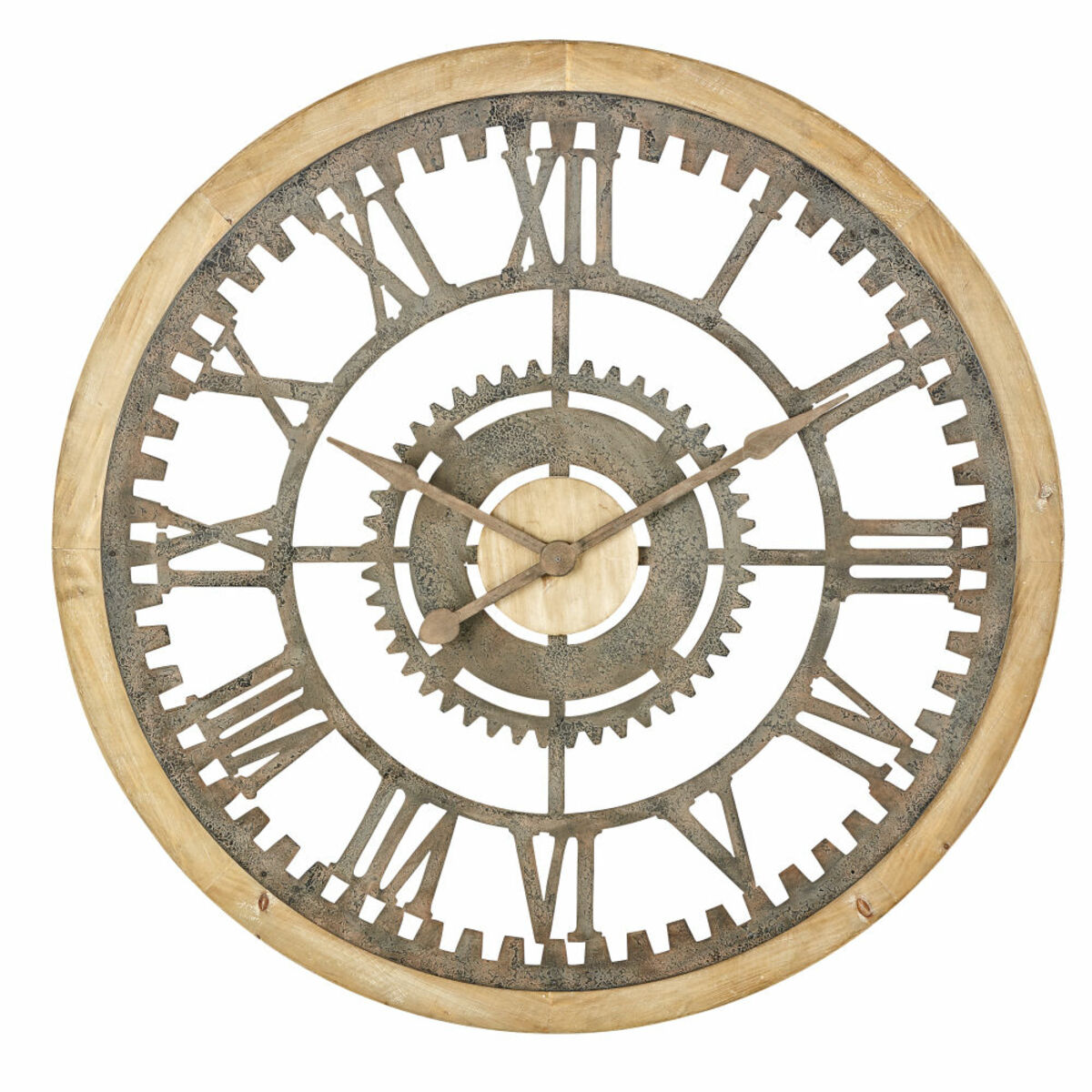 Horloge rouages en sapin et métal effet vieilli D100