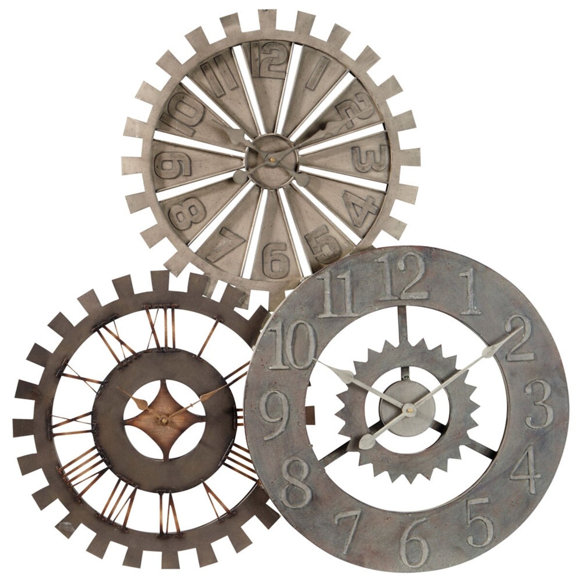 Horloge triple en métal D 92 cm ROUAGES