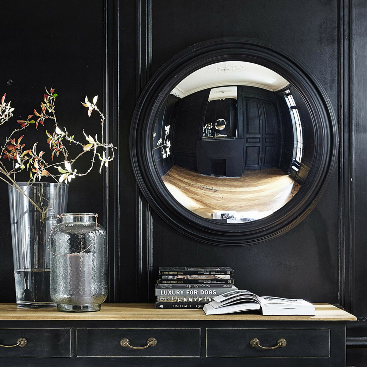 Miroir convexe en paulownia noir D90