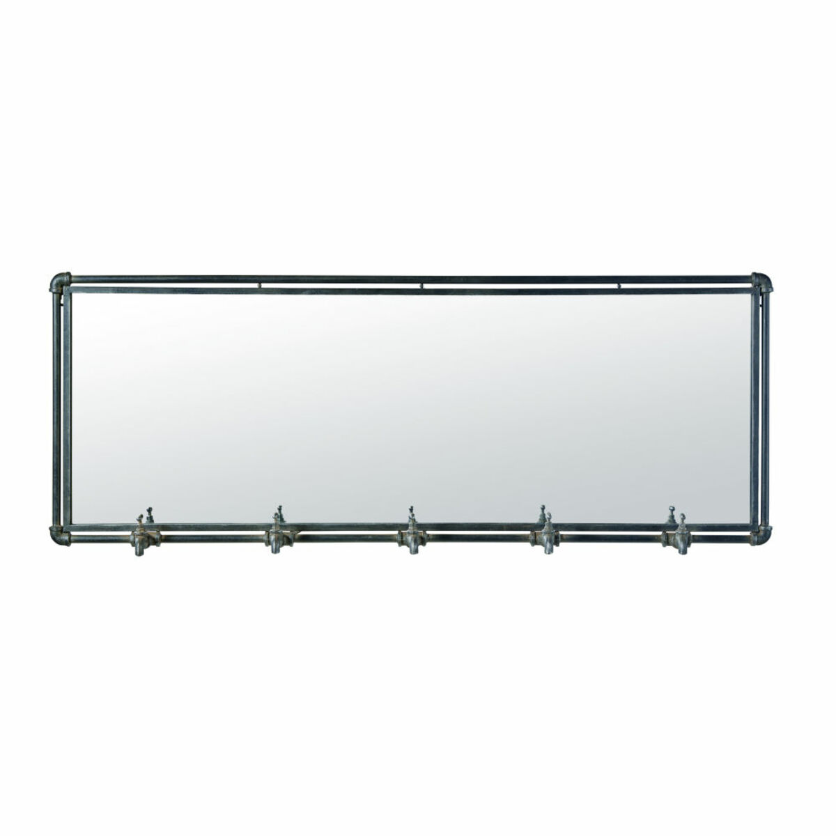 Miroir indus 5 patères en métal noir 135x51