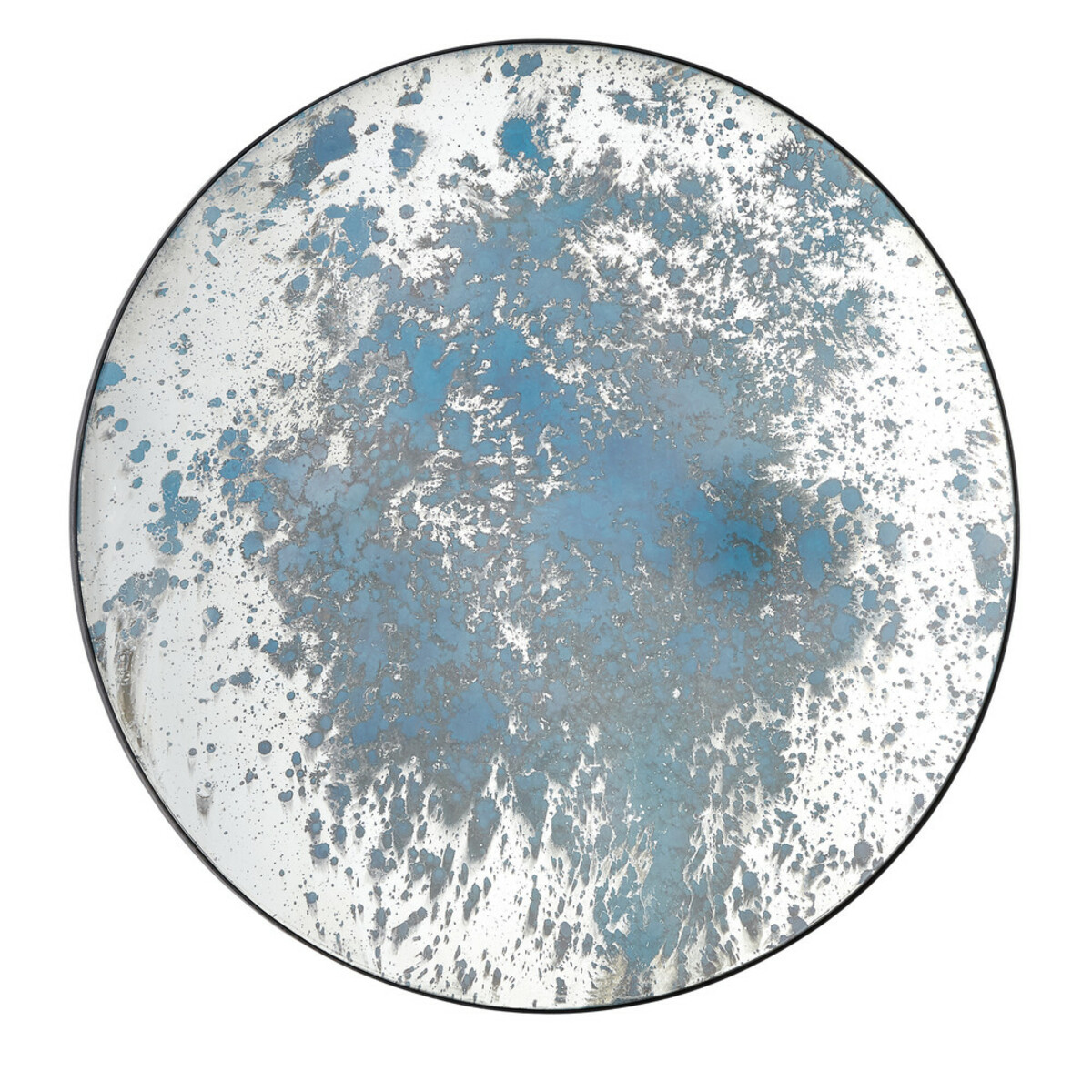 Miroir rond effet peinture bleue et métal noir D100