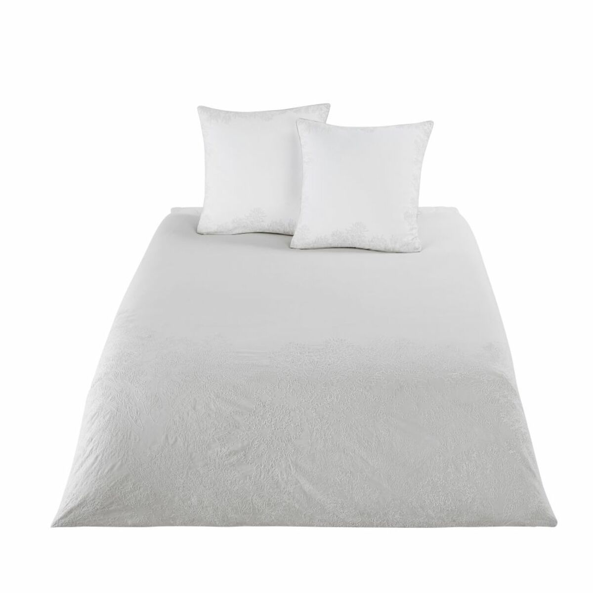 Parure de lit en coton beige motifs brodés blancs 220x240