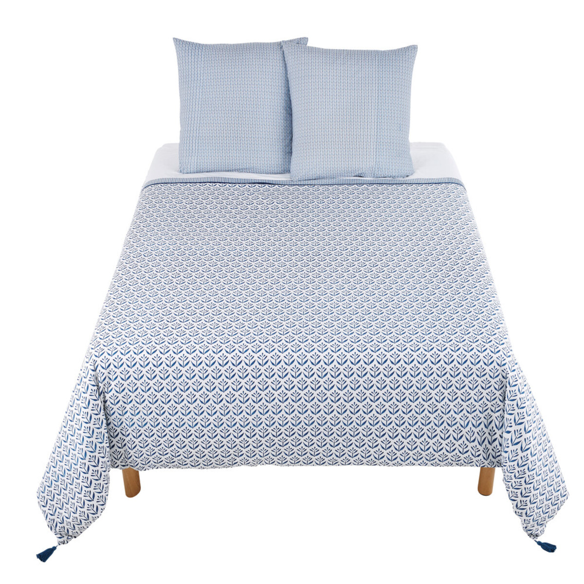 Parure de lit en coton motifs bleus 240x260