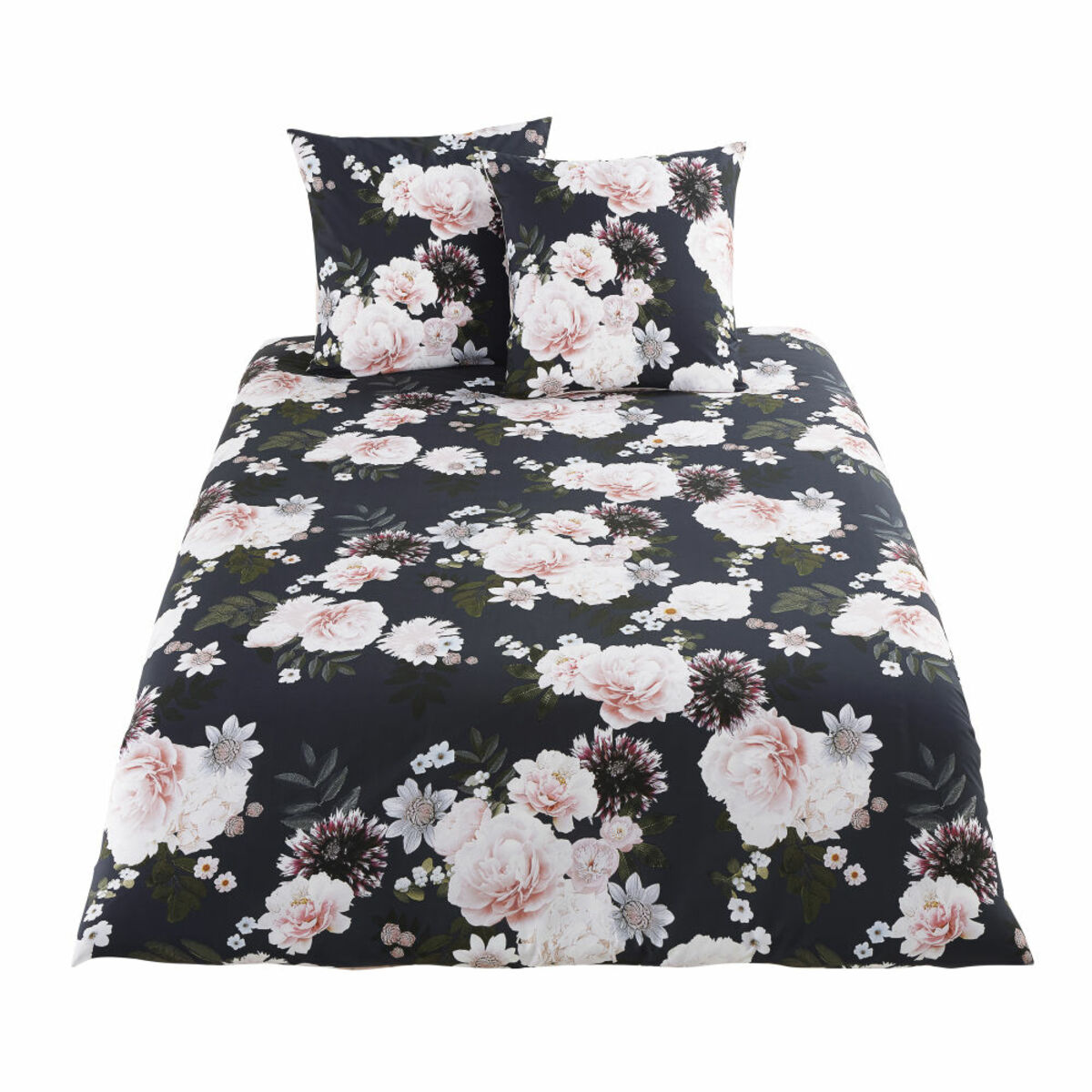 Parure de lit en coton noir motif floral 240x260