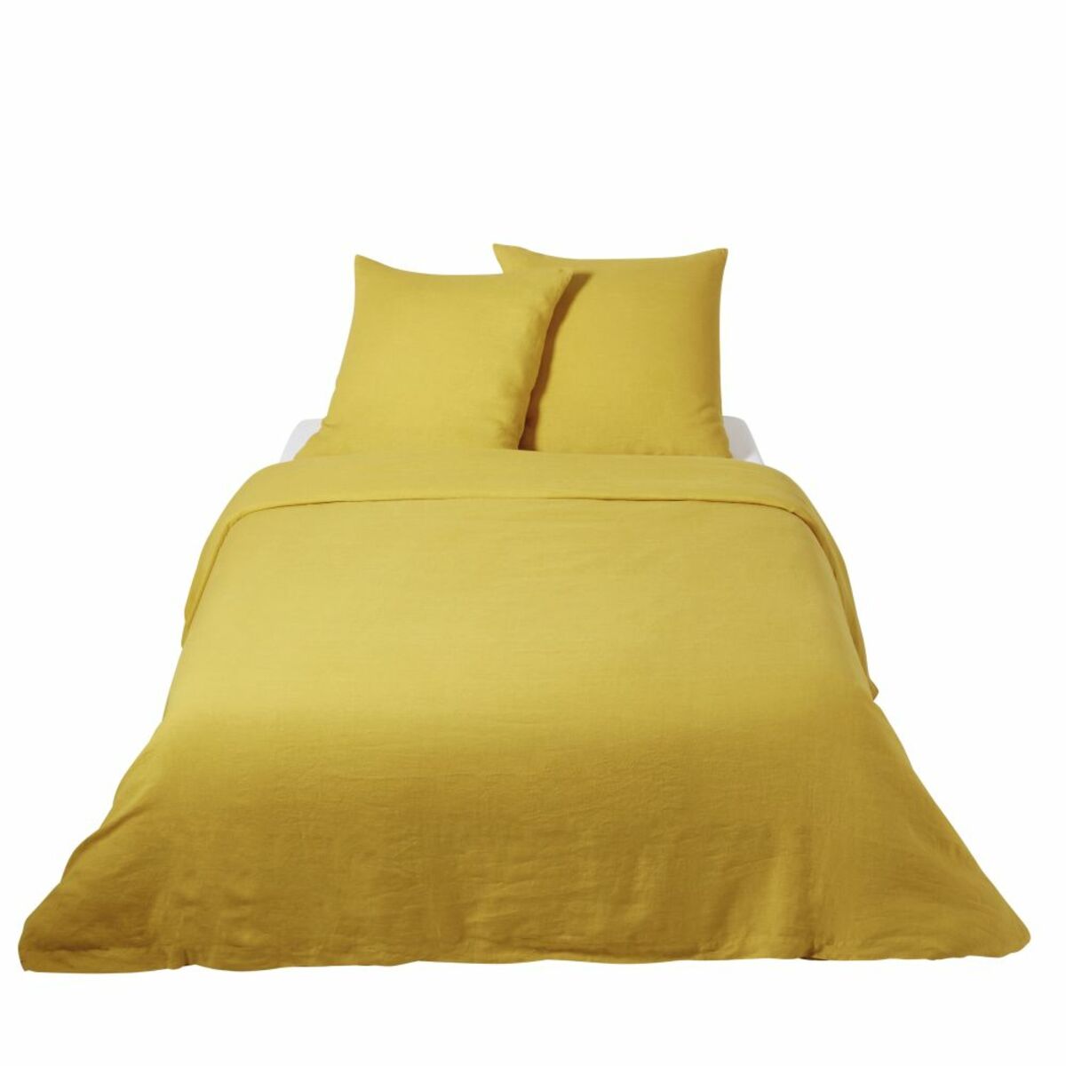Parure de lit en lin lavé jaune moutarde 220x240
