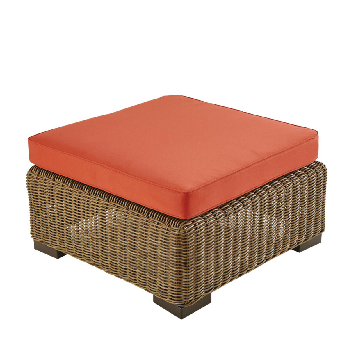 Pouf de jardin en résine tressée et coussin terracotta Fidji