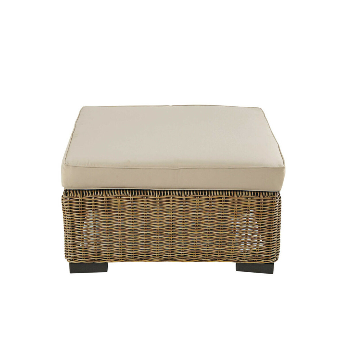 Pouf de jardin en résine tressée et tissu beige sable