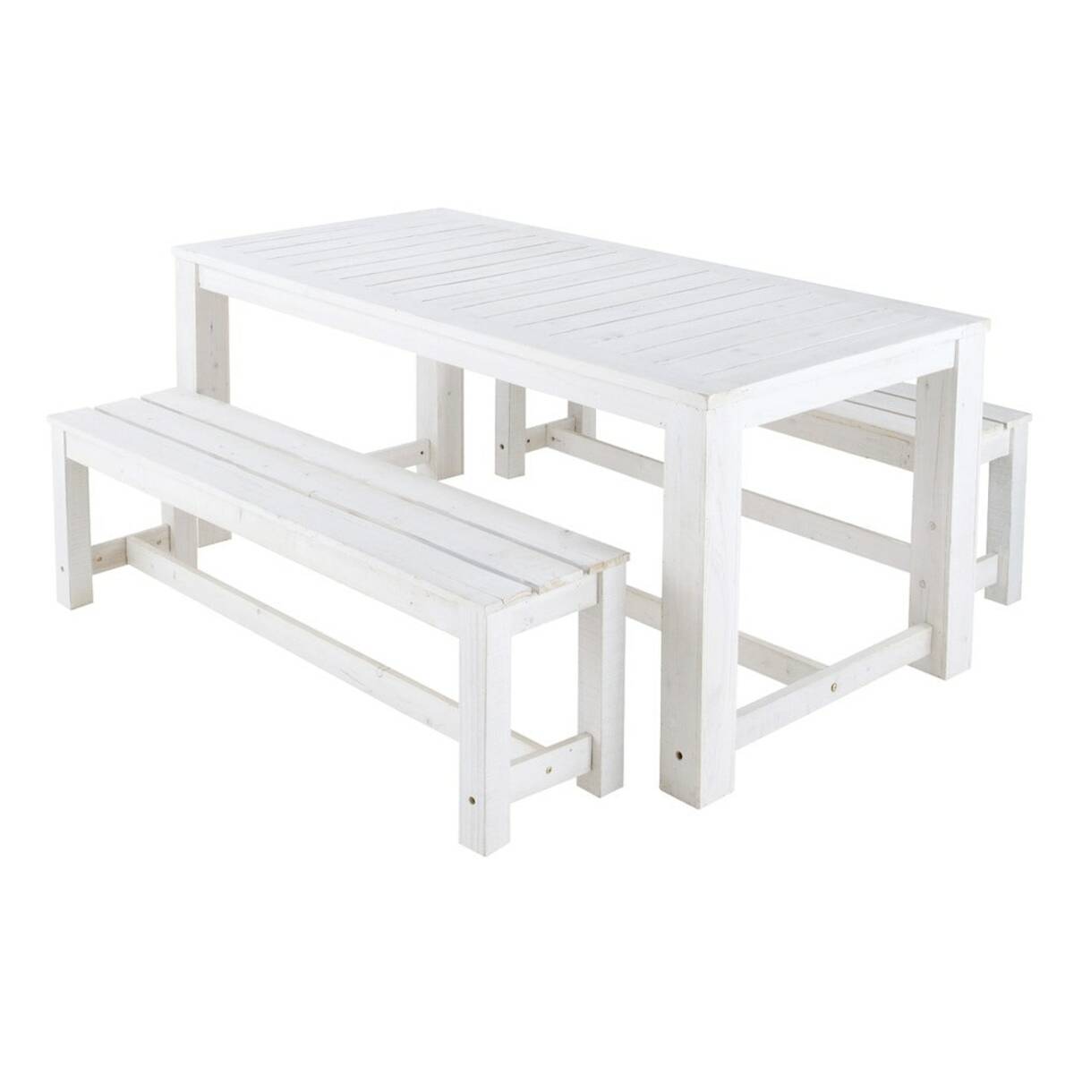 Table + 2 bancs de jardin en bois blanc L 180 cm Bréhat