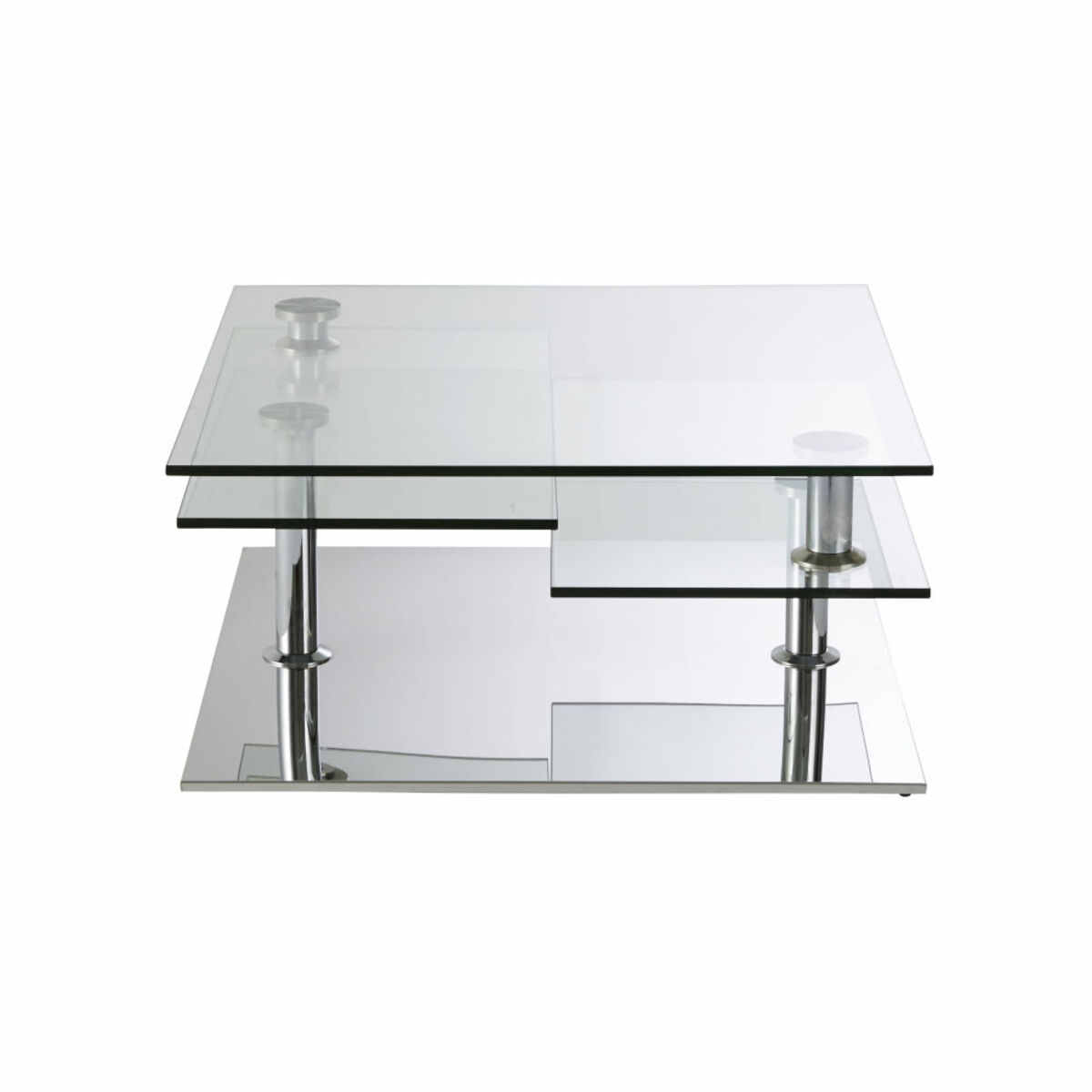 Table basse 4 plateaux en acier et verre Fudji