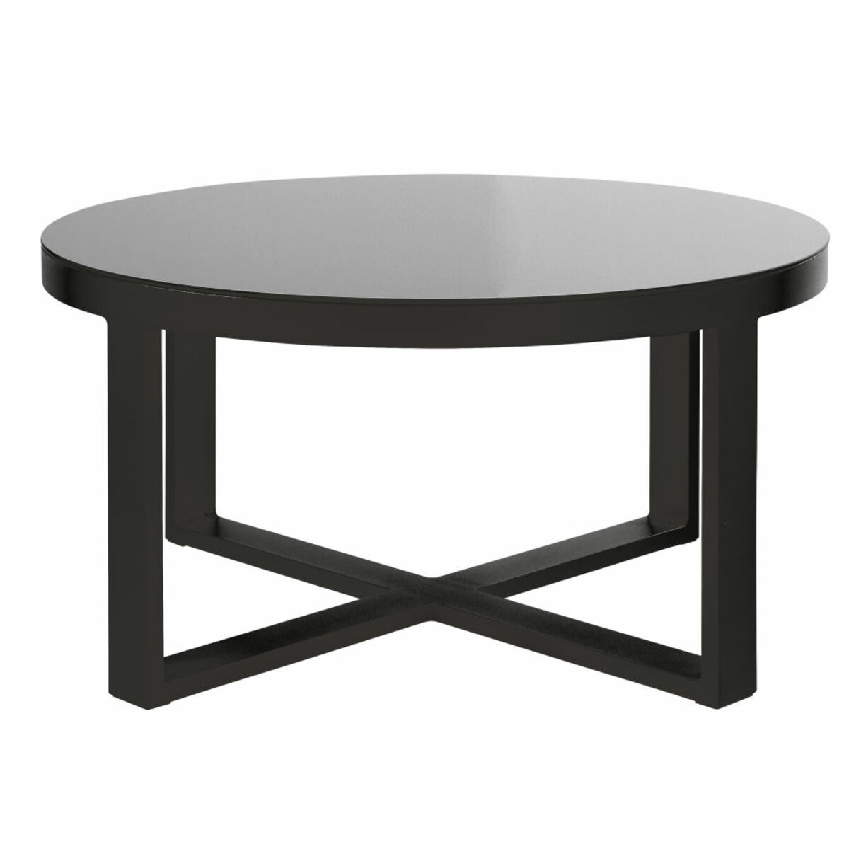 Table basse de jardin ronde en aluminium et verre trempÃ© noir