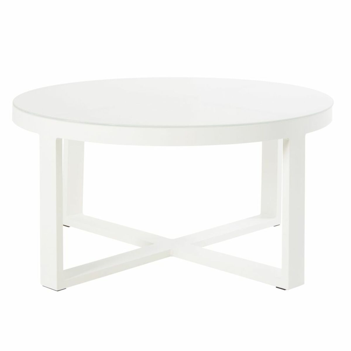 Table basse de jardin ronde en métal blanc et verre Thetis