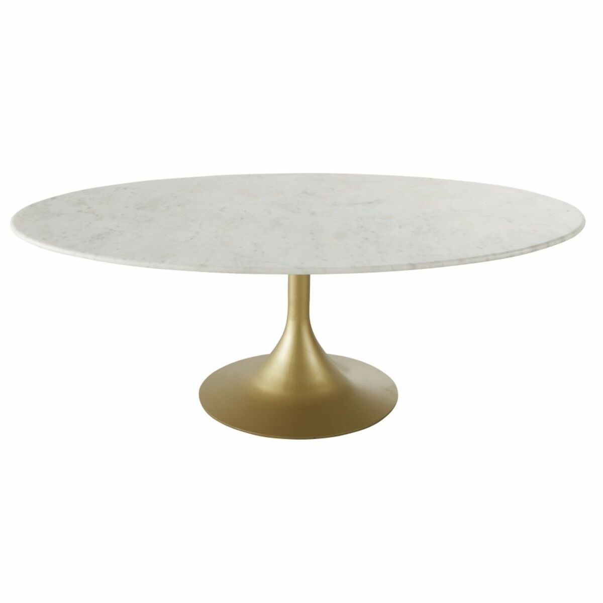 Table basse ovale en marbre blanc et métal coloris laiton