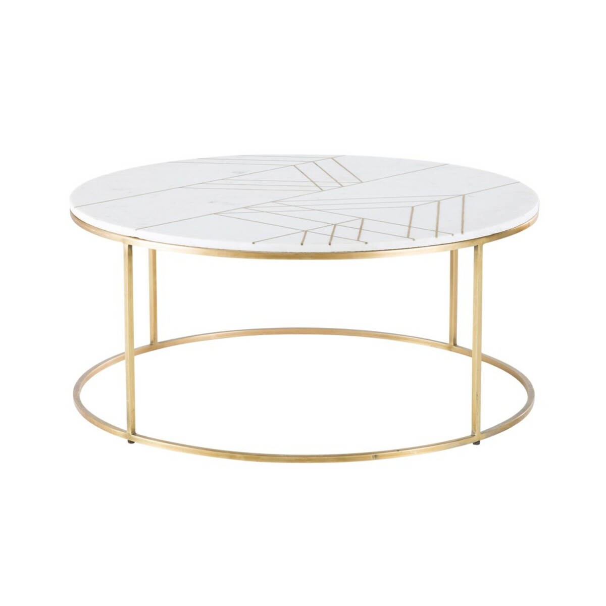 Table basse ronde en marbre blanc et fer doré