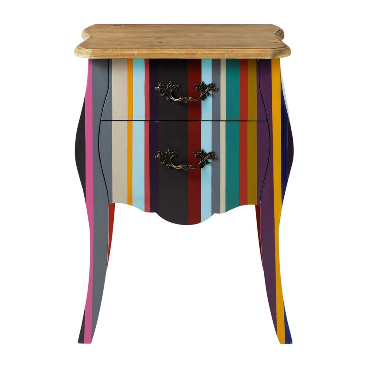 Table de chevet à rayures en bois de paulownia multicolore L 45 cm Néon