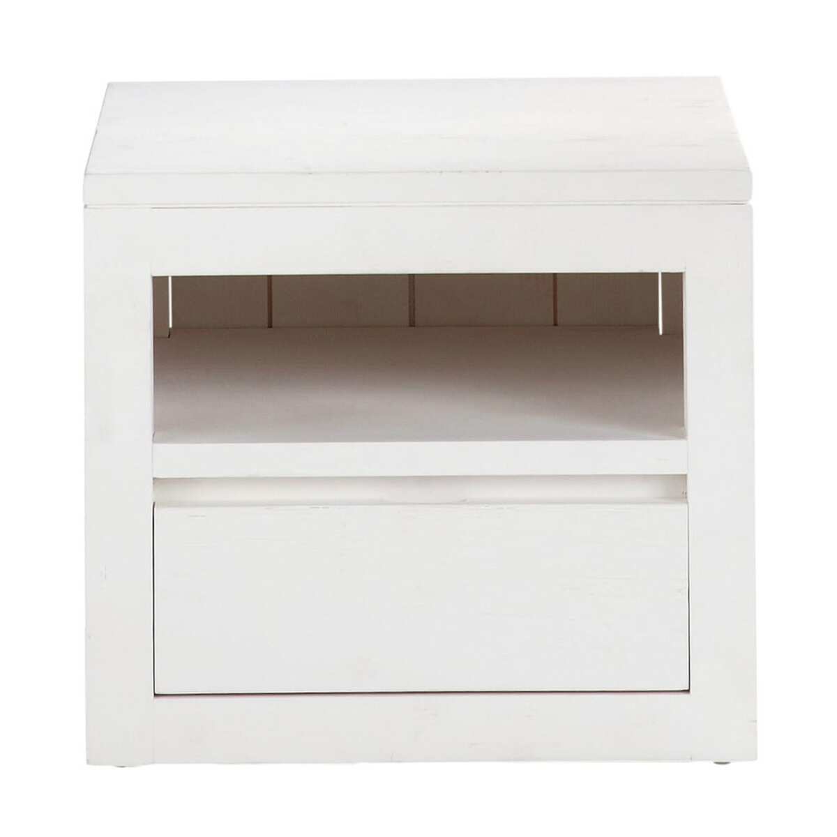 Table de chevet avec tiroir en bois massif blanche L 40 cm White