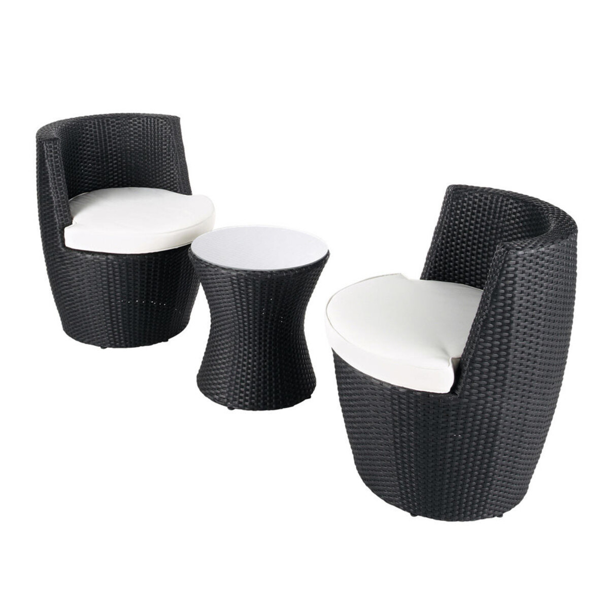 Table de jardin + 2 fauteuils en résine tressée noirs D 64 cm Antibes