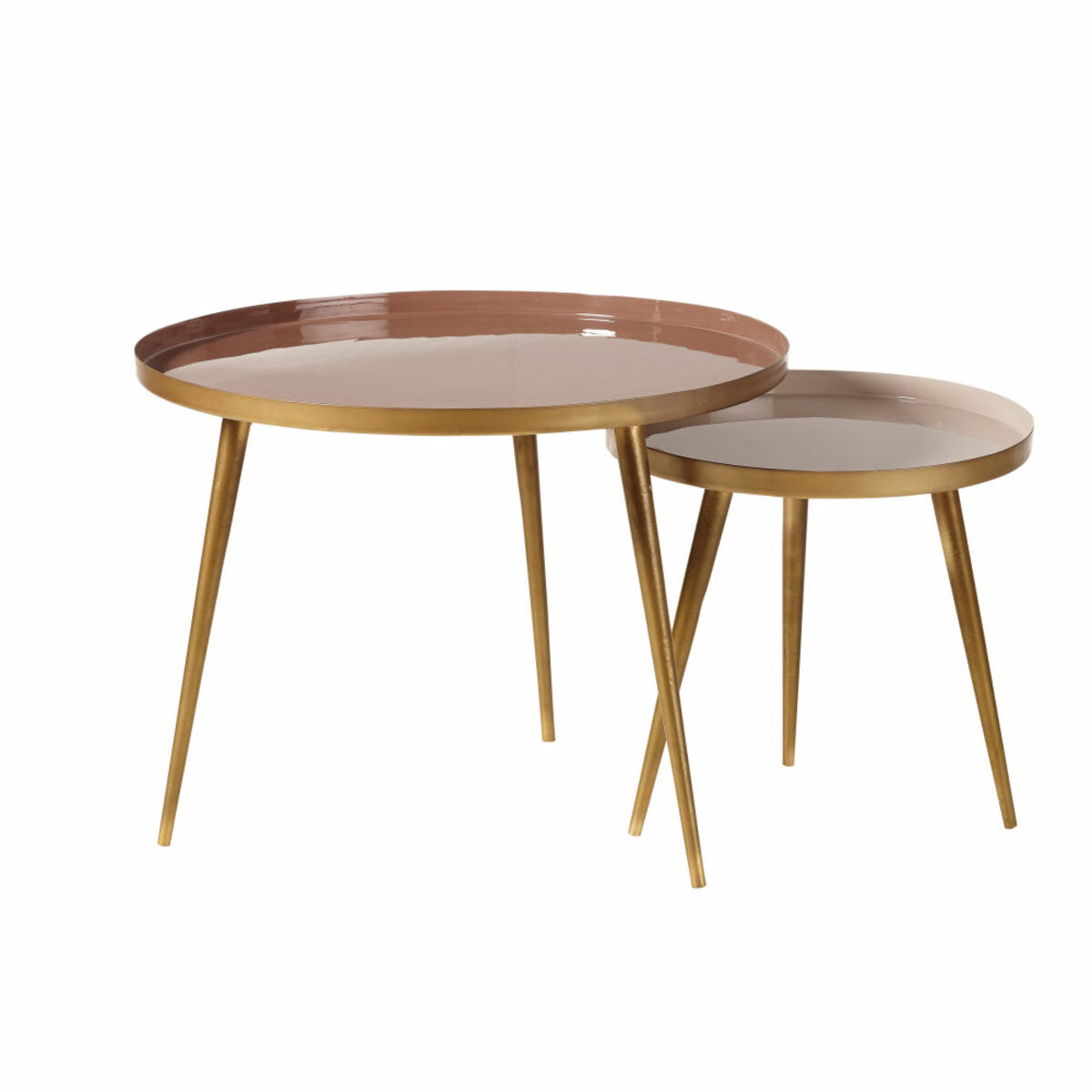 Tables gigognes en métal beige rosé et doré