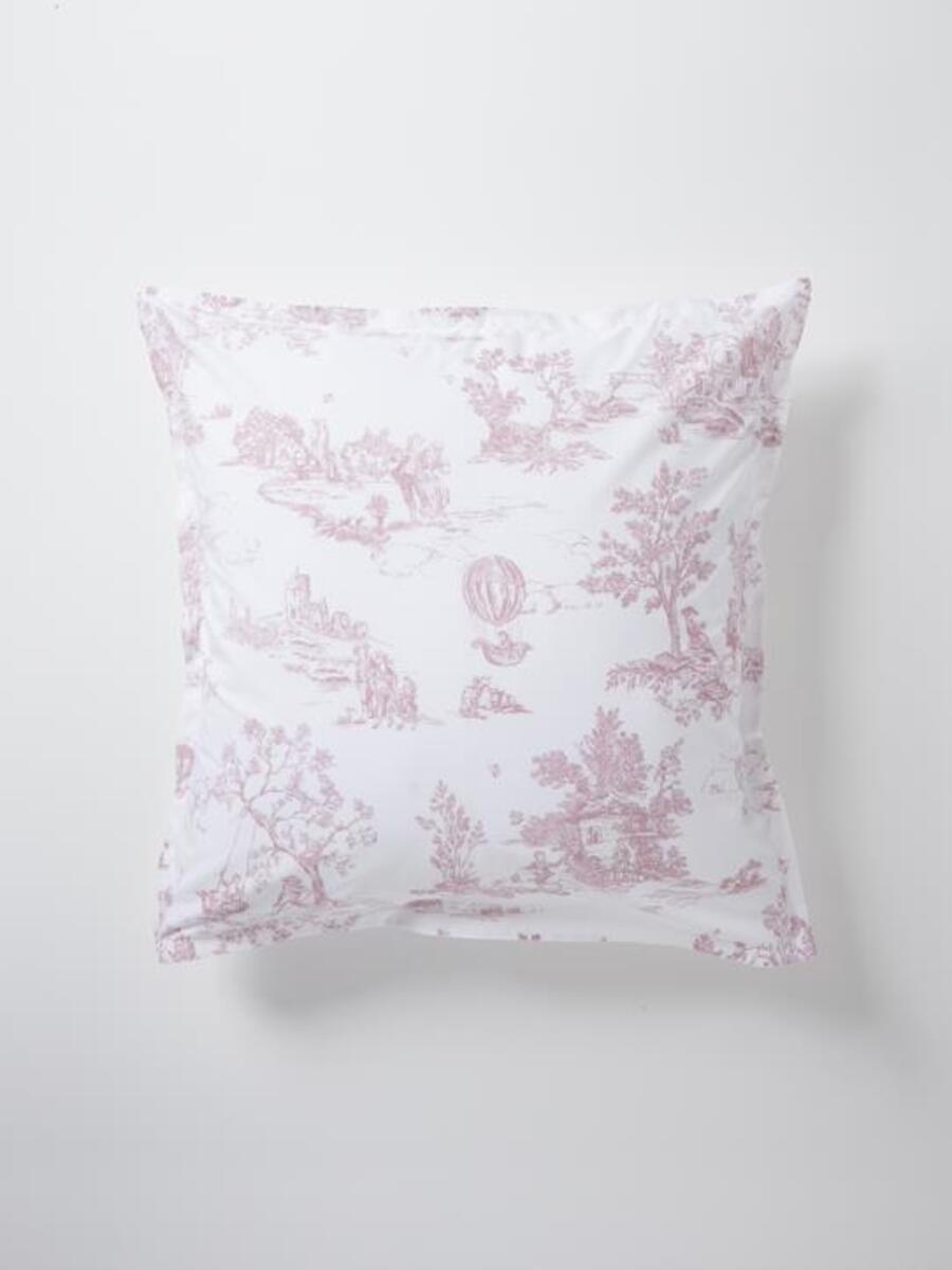 Taie d'oreiller en percale de coton 'Esprit Jouy' blanc/framboise