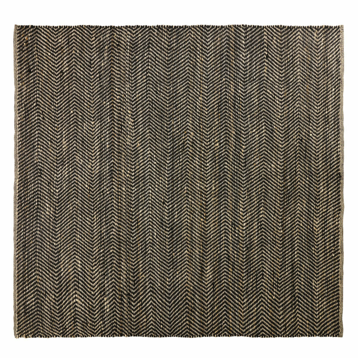 Tapis en coton et jute noir et marron motifs à chevrons 200x200