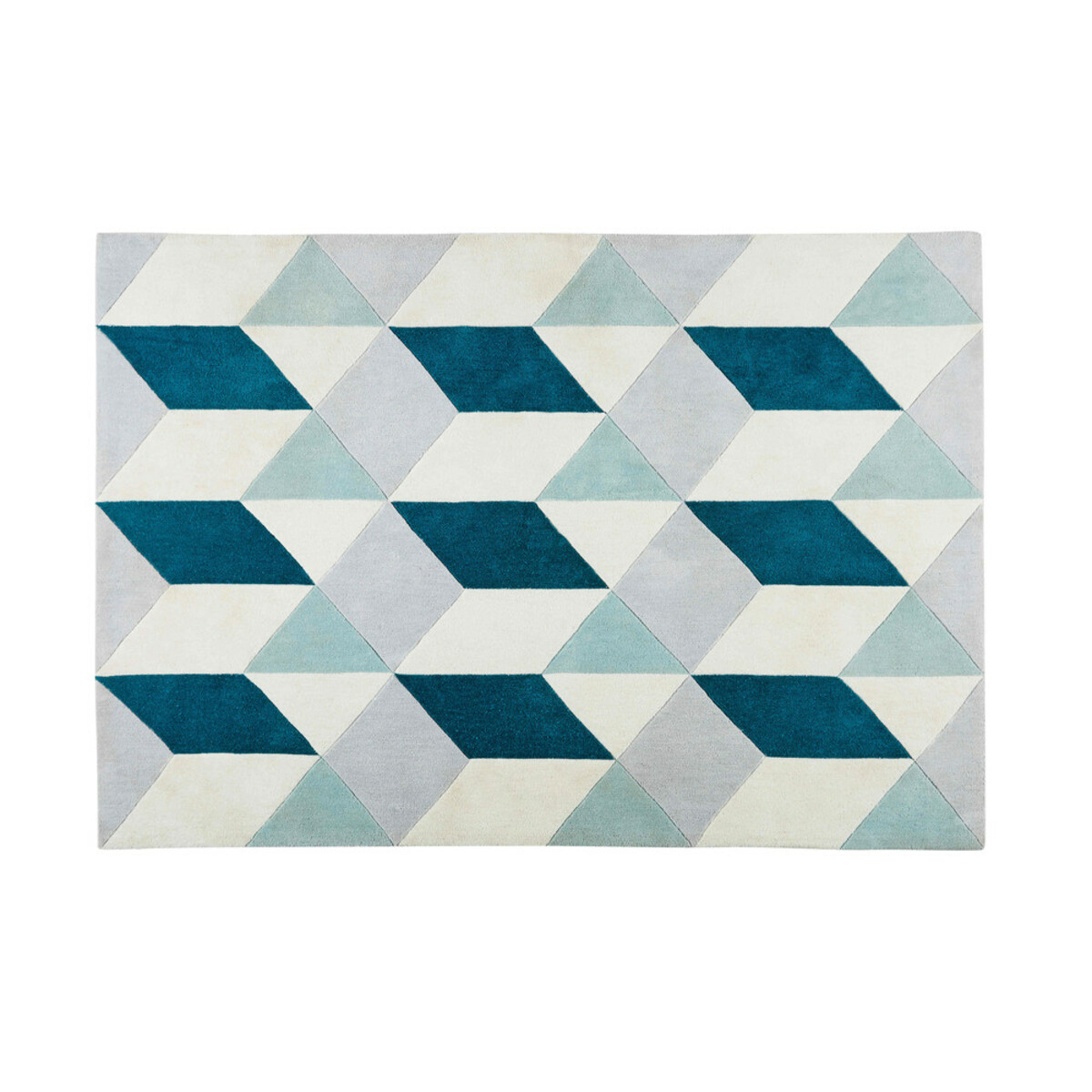 Tapis en tissu motifs graphiques bleus et gris 140x200cm