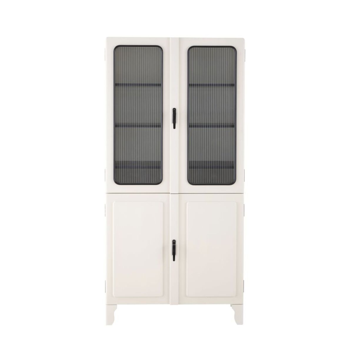 Vitrine 4 portes en pin blanc et verre trempé ondulé Medic