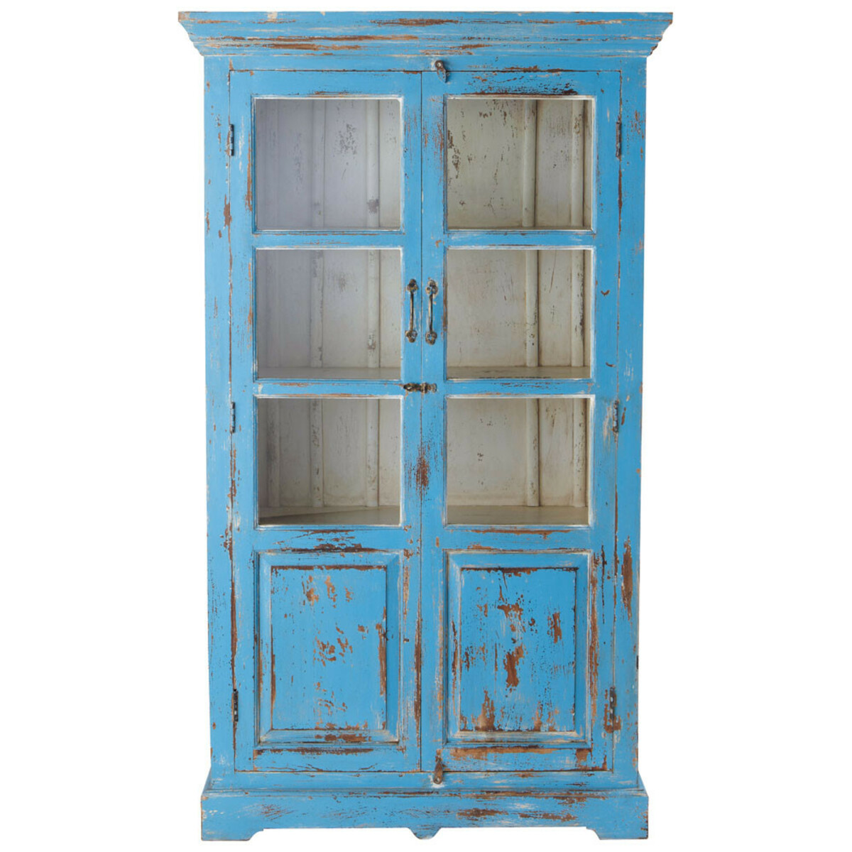 Vitrine en manguier turquoise effet vieilli L 105 cm